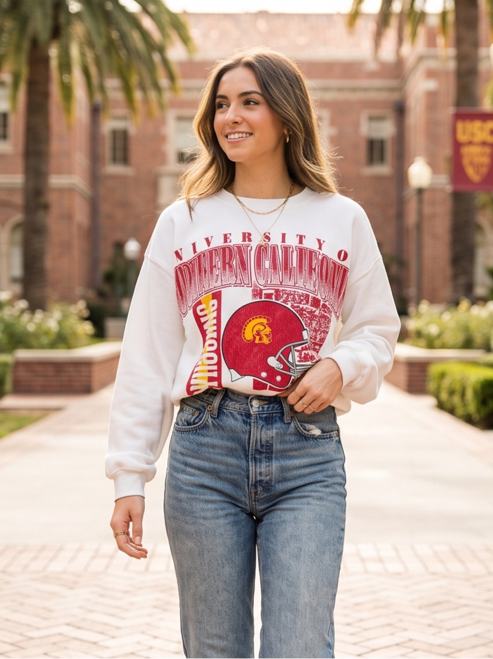 Pressbox White & Red USC Southern California Graphic Sweatshirt - Women
